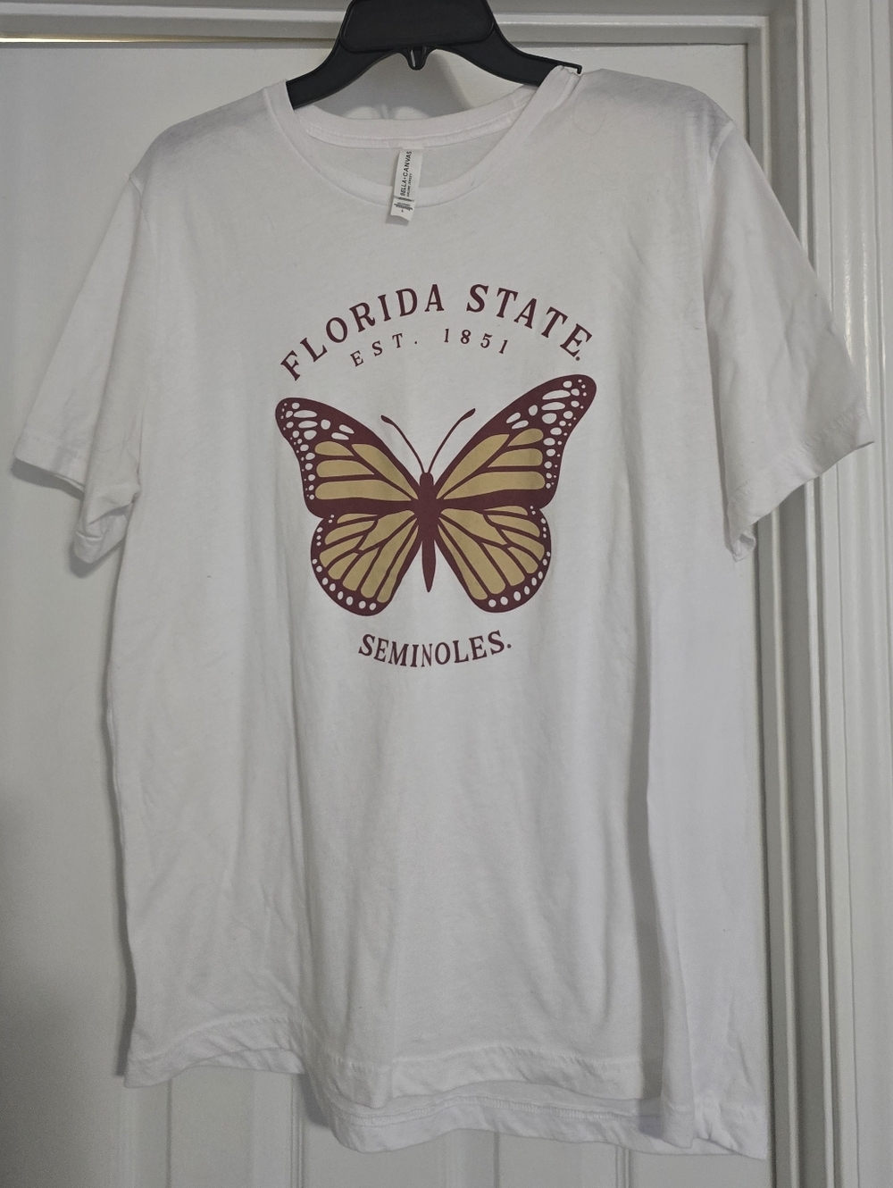Bella Canvas White T-Shirt with Maroon and Gold Butterfly Graphic